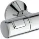 Brausethermostat in Chrom von Ideal Standard, mit einem Drehregler zur Temperatureinstellung und einem Taster, der die Wasserzufuhr steuert.